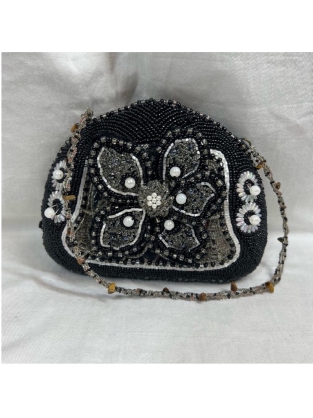Vintage mixed media floral beaded tapestry clutch purse